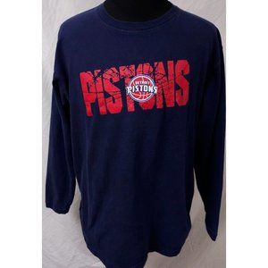 NBA Detroit Pistons XL Blue Distressed Long Sleeve Cotton Basketball T-Shirt